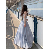 French Gentle Design Pressure Folded Skirt Light Purple A-Sword Dress Women's Summer High-Waisted Big Swing Skirt Dress