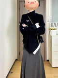 Two-Piece / Suit Korean Retro Small Man With Irregular Cloak Knitted Sweater + Fishtail Half-Body Dress