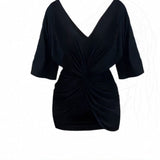 Large-Size Fat MM High-End Pure Luster V-Neck Short-Sleeved Dress Women's Summer Kinky Waist Temperament And Hip Short Skirt