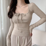 Purely Tender Style Boobs Peach Powder Long Sleeves Tops Pits To T-Shirts And Bows With T-Shirt