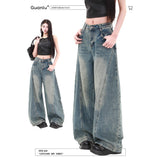 Vintage Cracked Buttered Jeans Women's Fall 2025 New Loose Tsing Broad Leg Slegage Pants