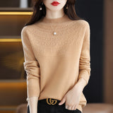 First-Line Ready-To-Wear Seamless Pure Wool 2026 Autumn And Winter New Women's Half-High Collar Hollow Short Bottom Knitted Sweater