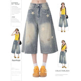 Cowboy Shorts Women's Summer Trend With New Retro Old Star Print Loose Super Fire Seven-Point Pants