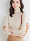 Fine Wool 2026 Autumn And Winter New Women's Body Stacked Elastic Solid Color Short Knitted Bottom Sweater