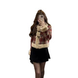2025 Autumn And Winter New Christmas Small Fragrant High-End Lattice Warm Doll Collar Short Coat Cotton Clothes