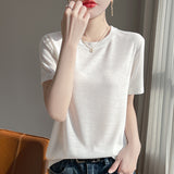 Lyselle 2026 Summer Women's New Women's Short Loose Round Neck Solid Color Short-Sleeved T-Shirt Simple Bottom Top