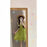 Bohemian Two-Piece Green Tuxedo Sleeveless Sling Dress Woman Summer Dopamine Skirt