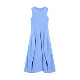 2026 New Design Feeling Waist Thin A-Character Skirt Holiday Style Temperament Blue Vest Small Dress
