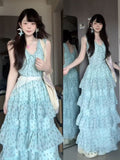 French Holiday Style Mint Green Crumlode Dress Women Summer Small Design Feel Waist Thin Cake Dress