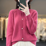 Wool Blended 2026 Autumn And Winter New Round Collar Short Solid Color Thick Shoulder Sleeve Star Buckle Knitted Cardigan Sweater