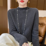 Skin Feeling 100% Wool Line Ready-To-Wear Seamless Autumn And Winter New Short Women Half-Collar Loose Bottom Knitting Sweater