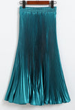 Metal Luster Polyester Pressure Folded Half Skirt Original Single Long Skirt Silk Clear Silk #8035