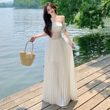 French Seaside Holiday Dress Summer Senior Name-To-Shoulder Lace Splicing Breast Dress Dress Dress Dress Woman