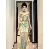 Vintage Style 2025 Summer Chinese Top Dress Set Print Sling Temperament Half-Dressed In Two Sets