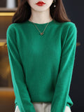 Wool Blending 2026 Autumn And Winter New Women's Loose Round Neck Solid Color Casing Bottom Knitted Bottom Sweater