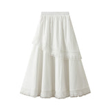 Lace Splicing Cake Skirt Half Dress Girl Spring Loose High Waist Thin Lotus Side Swing Skirt K538