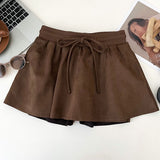 Vintage Fashion Simple Rope High Waist Thin Deer Skin Velvet Skirt Anti-Skin Short Skirt A-Skirt Women's Autumn Winter