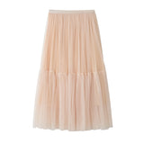 2025 New Medium And Long Punt Skirt Women Spring And Summer High Waist Splicing Hundred Folding Net Yarn Skirt Skirt 8752