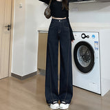 Denning Blue Broad-Legged Jeans Women 2025 Autumn And Winter Trend New High-Waist This Year Popular Straight Trousers