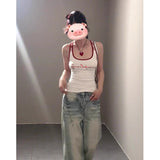 Hottie White Letter Pure Desire Sling Vest Women Summer Body Design Broken Back Splicing Sleeveless Top