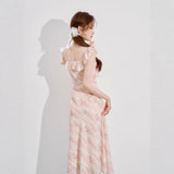 Slim Floral Design-Sensitive Dress 2026 Summer New French Temperament Long Square Pink Dress