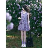 Summer 2025 New This Year's Popular Beautiful Little Short Dress French Purple Belt Sling Dress Woman