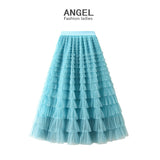 Net Yarn Lotus Leaf Side Temperament Skirt Women's Dress 2025 Spring And Autumn New Famous Woman Long Dress Thin Cake Skirt 2210