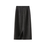 Autumn And Winter New Shiny Beads Lily Bone Feeling? High Waist Thin Open Fork Long Skirt 9081