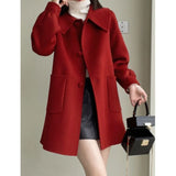 2025 Autumn And Winter New Long Love Buckle Thin Hair, The Coat Shows Thin Age Doll Collar Of The Coat