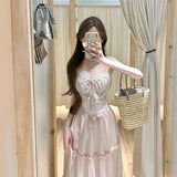 French Sexy Pink Lace Dress Woman 2025 Summer Harvest Thin Dress Skirt Holiday Dress