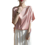 Silk Satin 2026 Summer Women's New Round-Neck Loose Bat Shirt Thin Temperament T-Shirt Short-Sleeved Top