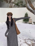 Vintage Long-Sleeved Knitted Dress Women's Spring And Autumn 2025 New French Design Feel Waist Temperament Long Skirt