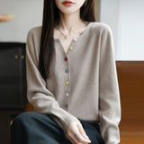 Wool Blending 2026 Autumn And Winter New Women's Loose Round Collar Buckle Solid Color Wear Bottom Knitting Jacket