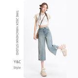 Seven-Point Jeans Women's Summer Thin 2025 New High-Waisted Loose Small Man Hair-Ripped 7-Point Pants