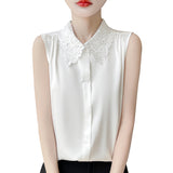Silk Satin 2026 Spring And Summer Women's New Satin Polo Round Collar Dark Buckle Sleeveless Shirt Solid Color Top