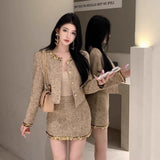 French Small Fragrant Two Sets Of Coarse Flowers, The Sleeve Short Jacket 2025 Autumn And Winter Wear A Bag Of Hips And Skirts
