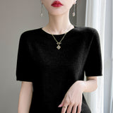 Wool Blended 2026 Autumn And Winter New Women's First-Line Ready-Upled Collar Collar Short-Sleeved Knitted T-Shirt