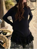 Ballet Style Lace Lace Under The Bottom Of The Bottom Shirt Women's Spring Spring New Fat Mm Folded Clothes Thin Long Sleeves T-Shirt