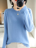 Wool Blending 2026 Autumn And Winter New Women's Loose Round Neck Solid Color Casing Bottom Knitted Bottom Sweater